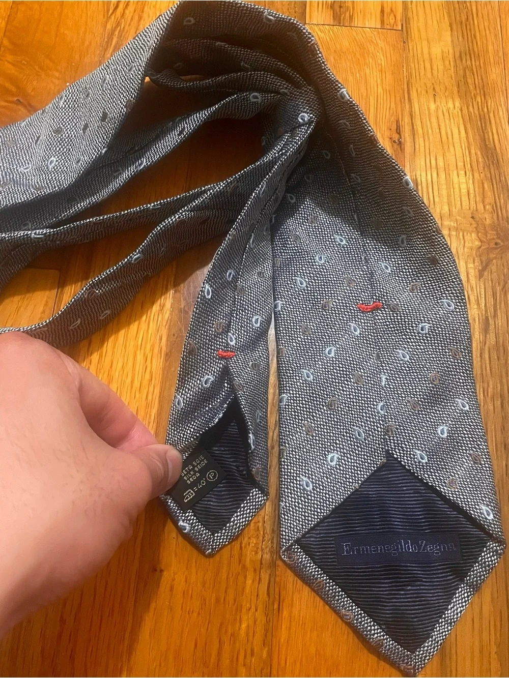 $390 Ermenegildo Zegna Paisley Embroidered Houndstooth 100% Silk Tie